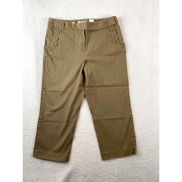 Talbots Pants Womens 8 Khaki Crop‎ Capri Chino Stretch 3 Button Sailor 31x22 - Picture 1 of 15